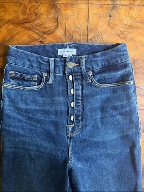 Good American Straight-Leg High-Rise Jeans - Blue with Rhinestone